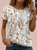 Kadın Kısa Kollu Bisiklet Yaka çiçek Desenli Viskon Bluz thumbnail 1