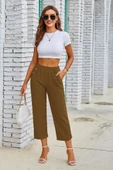 Kadın Beli Lastikli Düğme Ve Cep Detaylı Kapri Ithal Keten Pantolon thumbnail 2