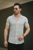 Erkek Kısa Kollu Gri çizgi Desenli örme Kumaş Pamuklu Gömlek thumbnail 1