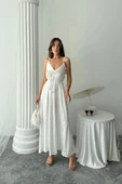 JAKAR SATEN DEGAJE ASKILI ELBİSE (Kemer Dahil)- Beyaz thumbnail 1