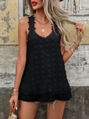 Kadın Dantel Askılı V Yakalı Sırtı çapraz Detaylı Ponpon Bluz thumbnail 1