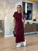 Kadın Kısa Kollu Bisiklet Yaka Yandan Bağlamalı Viskon Iki Iplik Elbise thumbnail 6