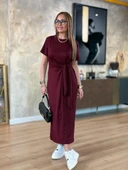 Kadın Kısa Kollu Bisiklet Yaka Yandan Bağlamalı Viskon Iki Iplik Elbise thumbnail 5