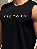 Erkek Sıfır Kol Victory Baskılı Süprem Tişört thumbnail 2