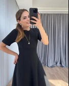 Kadın Kısa Kollu Bisiklet Yaka Maksi Boy Ithal Krep Elbise thumbnail 3