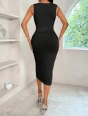 Kadın Askılı Kruvaze Yakalı Dalgıç Midi Elbise thumbnail 2