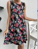 Kadın Renkli çiçek Baskılı Süprem Elbise thumbnail 3