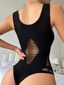 Kadın Sıfır Kol Göğüs, Sırt Ve Yanları Kesik Detay çıtçıtlı Viskon Bodysuit thumbnail 8