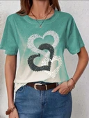 Kadın Kısa Kollu Bisiklet Yaka Kalp Baskılı Süprem Bluz thumbnail 1