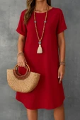 Kadın Kısa Kollu Kayık Yaka Bürümcük Elbise thumbnail 1