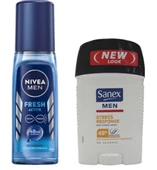Nivea Fresh Active Men Pump Deo Sprey Cam 75 ml+Sanex Men Anti Stress Response Sweat 50ml - 1