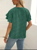 Kadın Kısa Kollu Kolları Volanlı Baskılı Süprem Bluz thumbnail 2