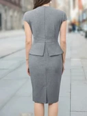Kadın Kısa Kollu Kare Yakalı Ithal Krep Elbise thumbnail 3