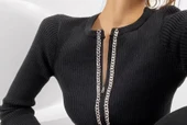 Kadın Kaşkorse Kumaş Zincirli Çift Fermuarlı Fırsat Ürün Bluz thumbnail 3