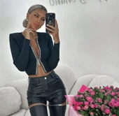 Kadın Kaşkorse Kumaş Zincirli Çift Fermuarlı Fırsat Ürün Bluz thumbnail 1