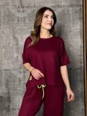 Kadın Kısa Kollu Bisiklet Yaka Viskon Iki Iplik Bluz Ve Pantolon Ikili Takım thumbnail 4