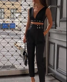 Kadın Double Krep Kumaş Düğme Aksesuar Detaylı Takım thumbnail 5