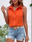 Kadın Sıfır Kol Pamela Kumaş Gömlek thumbnail 3