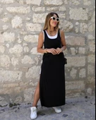 Kadın Yırtmaç Detaylı Viskon Kumaş Maxi Boy Cepli Iç Dahil Ikili Elbise thumbnail 2