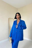 Mavi Saten Ceket Ve Pantolon Takım thumbnail 2