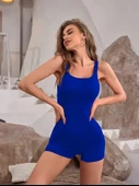 Kadın Kare Yaka Sırt Dekolte Detay Dalgıç Bodycon Mini Tulum thumbnail 4