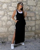 Kadın Yırtmaç Detaylı Viskon Kumaş Maxi Boy Cepli Iç Dahil Ikili Elbise thumbnail 1