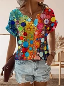 Kadın Kısa Kollu V Yakalı Desenli Süprem Bluz thumbnail 1