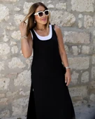 Kadın Yırtmaç Detaylı Viskon Kumaş Maxi Boy Cepli Iç Dahil Ikili Elbise thumbnail 6