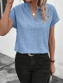 Kadın Kısa Kollu Hakim Yaka Sofya Bluz thumbnail 2