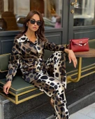 Kadın Uzun Kolluleopar Baskılı Saten Kumaş Ikili Takım thumbnail 2