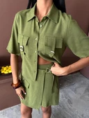 Gömlek Şort Etek Viscon Keten Takım 10162 - 8