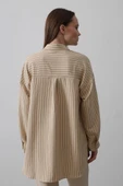 Çizgili Tek Cep Gömlek - Taş thumbnail 3
