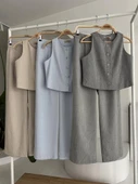 Yelek Plazzo Pantolon Çizgili Flamlı Poliviscon Takım 10178 - 11