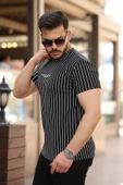 Erkek Dikey çizgili Ottoman Kumaş Kısa Kollu T-shirt thumbnail 2