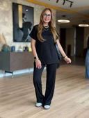 Kadın Kısa Kollu Bisiklet Yaka Viskon Iki Iplik Bluz Ve Pantolon Ikili Takım - 5
