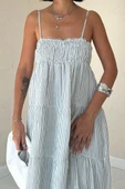 Mavi Askılı Parçalı Çizgili Müslin Elbise thumbnail 3