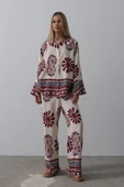 Desenli Kolları Volanlı Pantolon Takım - Kırmızı thumbnail 2