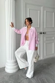 YAKA VE MANŞET BEYAZBOYFRİEND ÇİZGİLİPOPLİN GÖMLEK - Pembe thumbnail 1