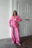 Pembe Beli Kuşaklı Ceket Ve Pantolon Parlak Takım thumbnail 1