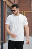Erkek Dikey çizgili Ottoman Kumaş Kısa Kollu T-shirt thumbnail 1