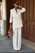 Blazer Ceketli Çizgili Keten Takım 10186 thumbnail 1