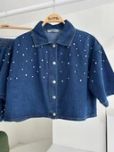 Taş Detaylı Gömlek Şort Denim Takım 10175 thumbnail 10