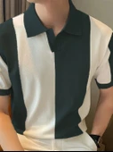 Erkek Kısa Kollu Polo Yakalı Blok Desenli Triko Tişört thumbnail 2