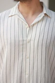 Erkek çizgili Keten Gömlek thumbnail 3