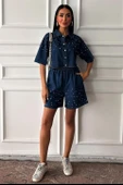 Taş Detaylı Gömlek Şort Denim Takım 10175 thumbnail 2