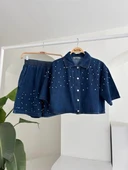 Taş Detaylı Gömlek Şort Denim Takım 10175 thumbnail 8
