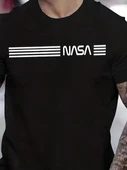 Erkek Kısa Kollu NASA Baskı Bisiklet Yaka T-shirt thumbnail 2