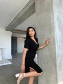 Kadın Kruvaze Yaka Yandan Yırtmaç Detaylı Scuba Krep Kumaş Midi Boy Elbise thumbnail 7