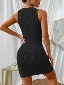 Kadın Kolsuz Bisiklet Yaka Kalın Fitilli Kaşkorse Mini Elbise thumbnail 3