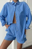 POPLİN ÇİZGİLİ GÖMLEK - ŞORT TAKIM - Mavi thumbnail 2